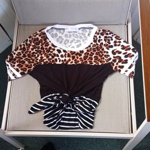 Black and white striped, leopard print shirt